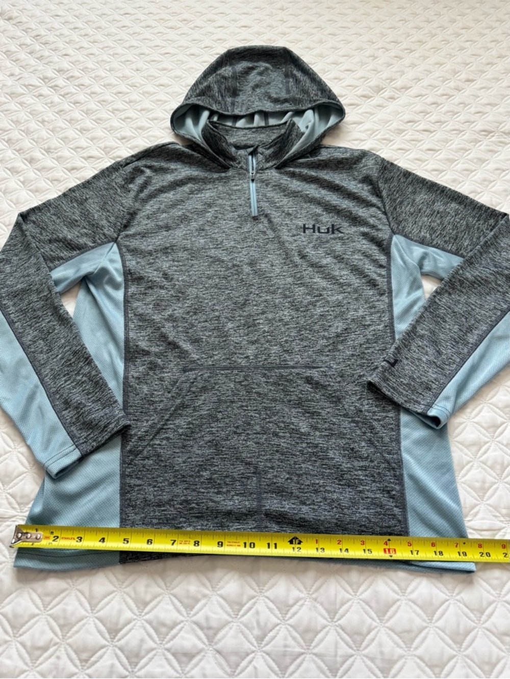 Huk Coldfront Icon X Long Sleeve Hoodie Baltic Sea Heather Fishing Size S - Picture 6 of 16